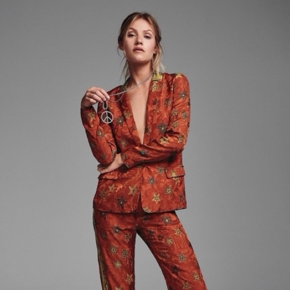 Scotch & Soda Maison Scotch Stargazer Star Jacquard Red Faux Snakeskin Blazer